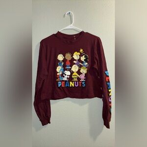 Peanuts Long Sleeve Crop Top - Burgundy